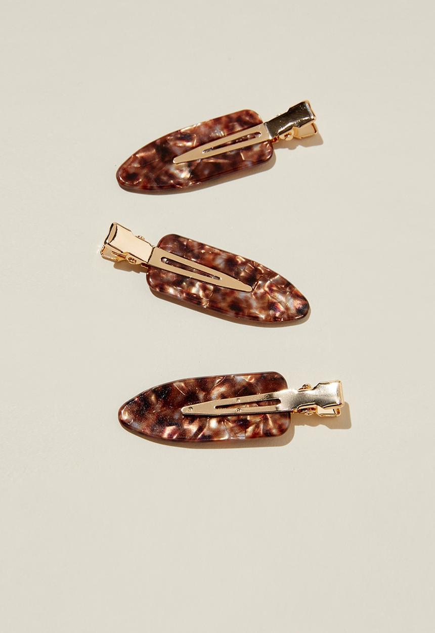 Rubi - 3 Pack chloe flat clips - dark oak marble & gold