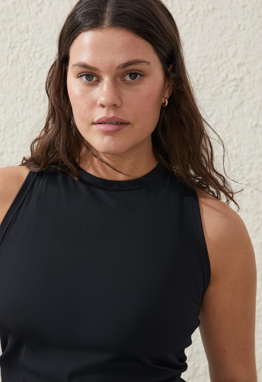 Cotton On - Plus active rib tank top - black