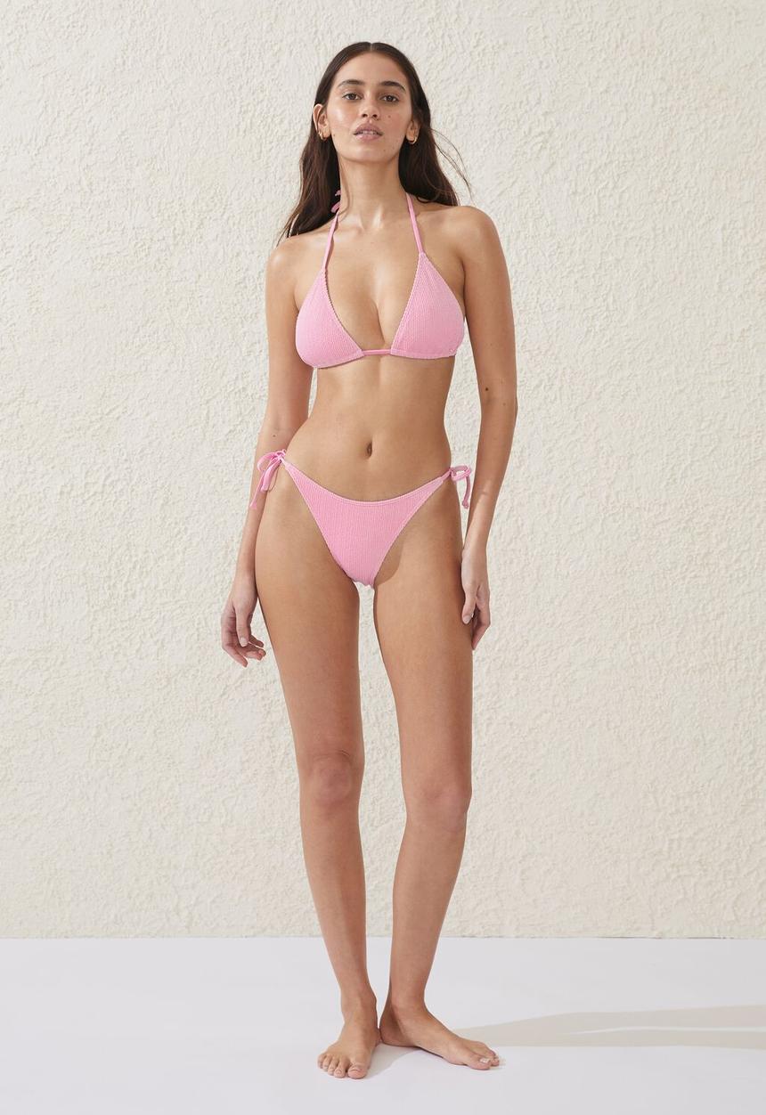 Cotton On - Slider triangle bikini top - pink fizz crinkle