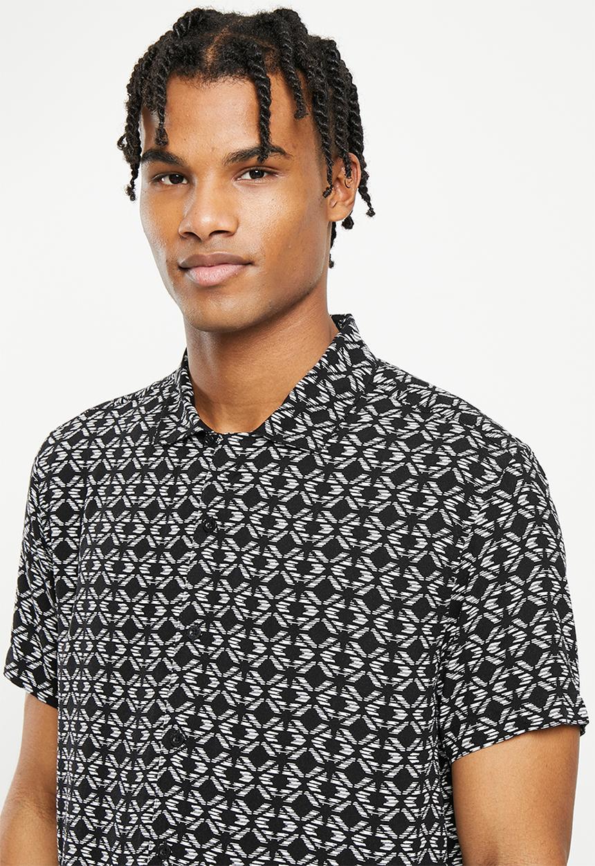 Brave Soul - Sketch shirt - jet black & white