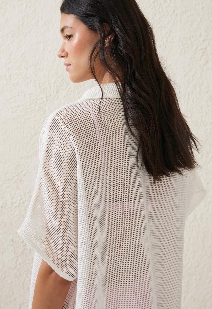 Cotton On - Open mesh short sleeve shirt - white