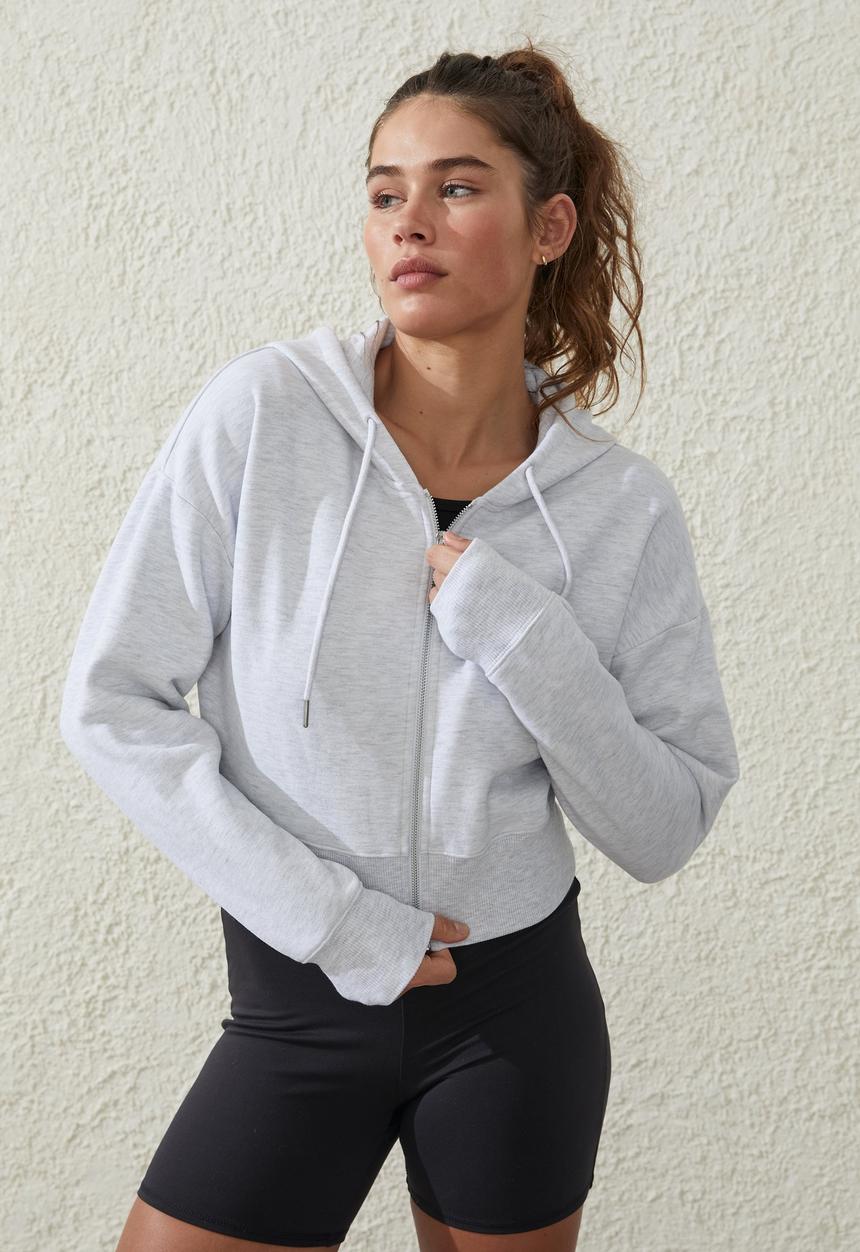 Cotton On - Plush cropped zip through - cloudy grey marle