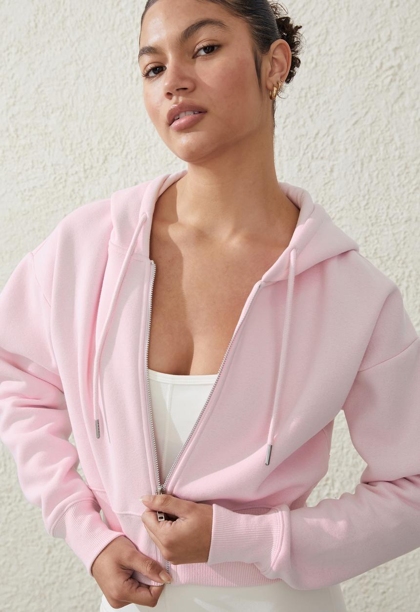 Cotton On - Plush cropped zip through - posie pink