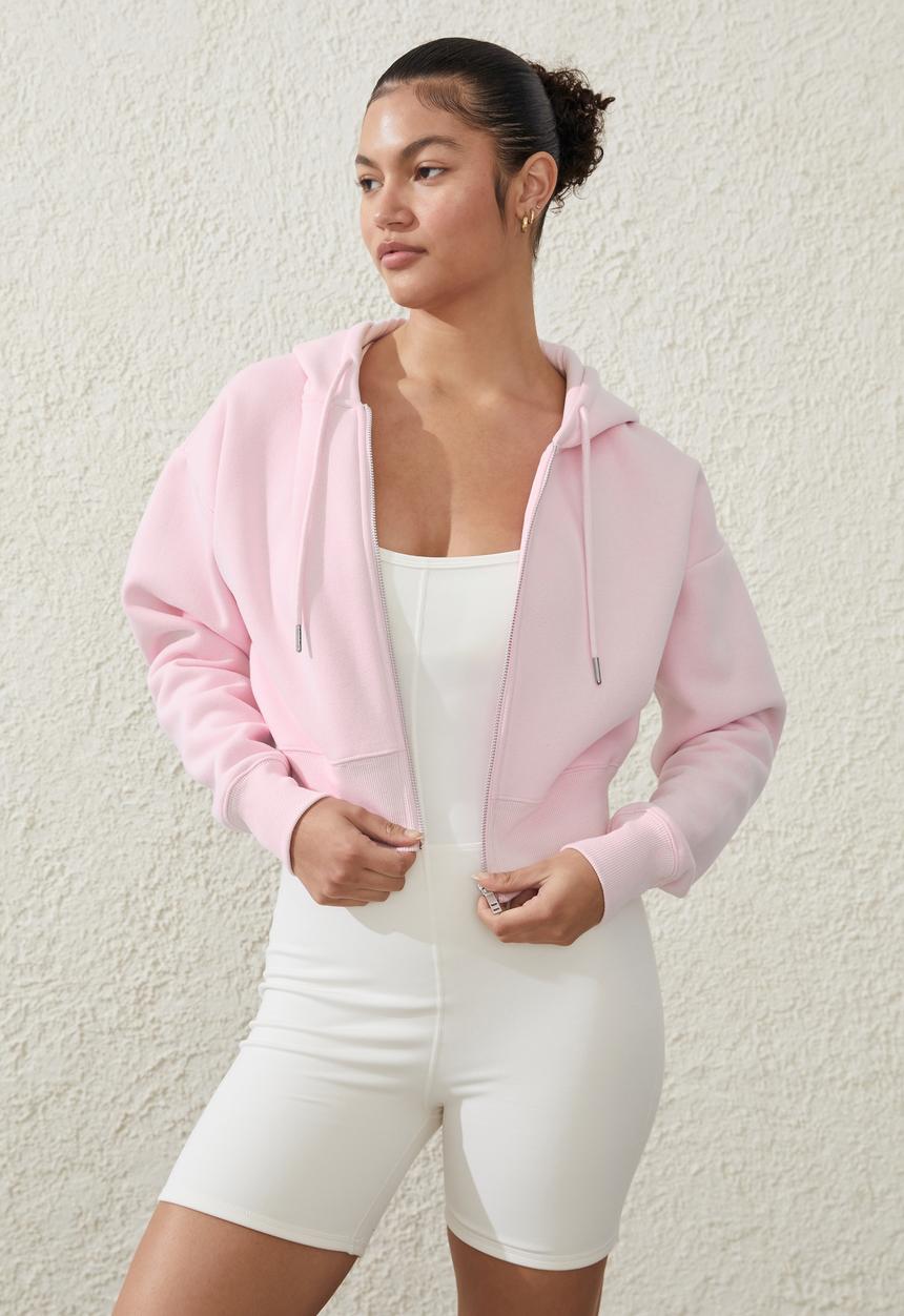 Cotton On - Plush cropped zip through - posie pink