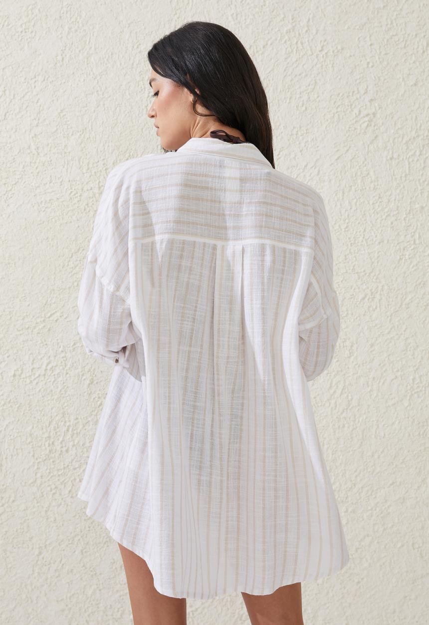 Cotton On - Swing beach shirt - natural stripe