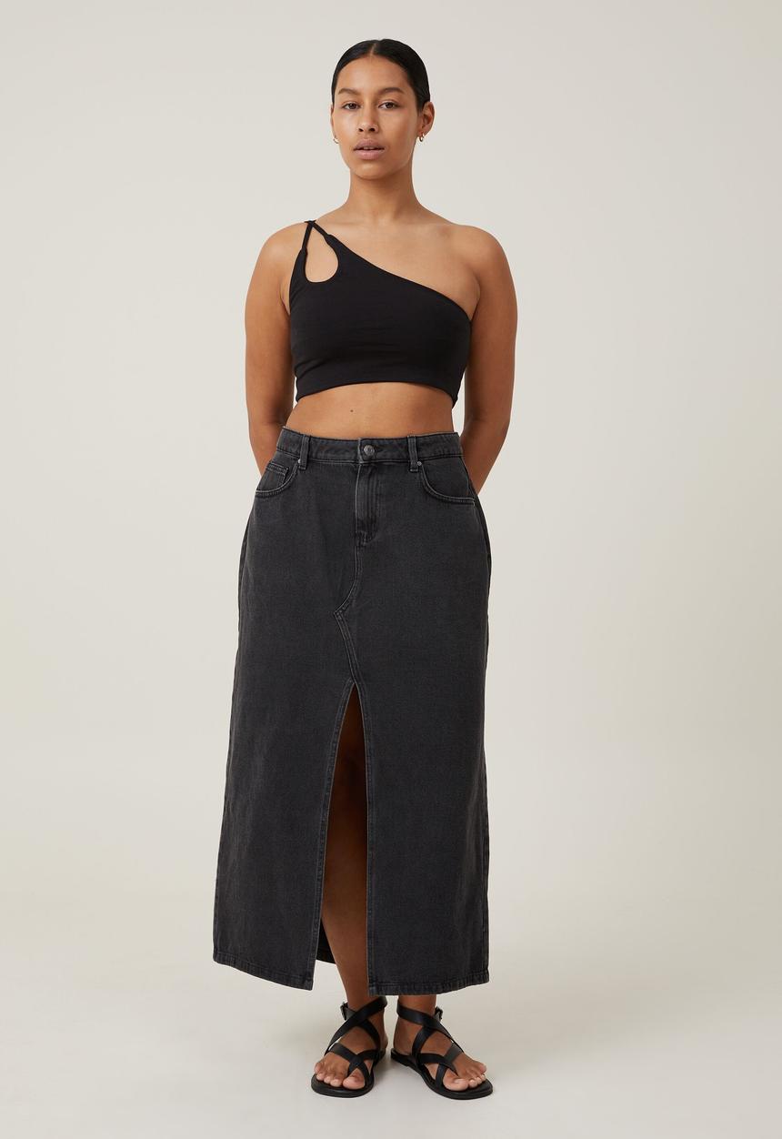 Cotton On - Belle one shoulder gathered crop - black