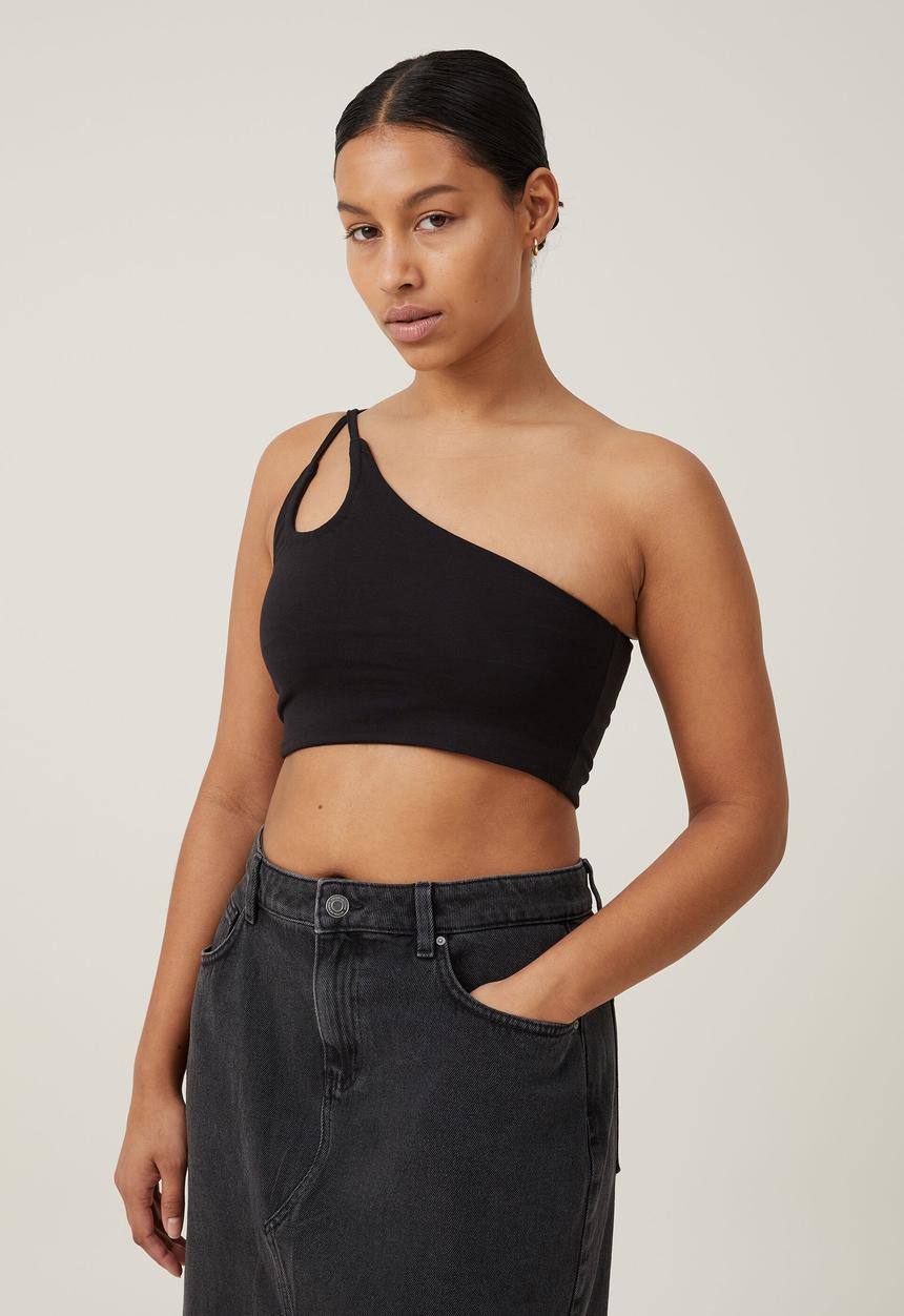 Cotton On - Belle one shoulder gathered crop - black
