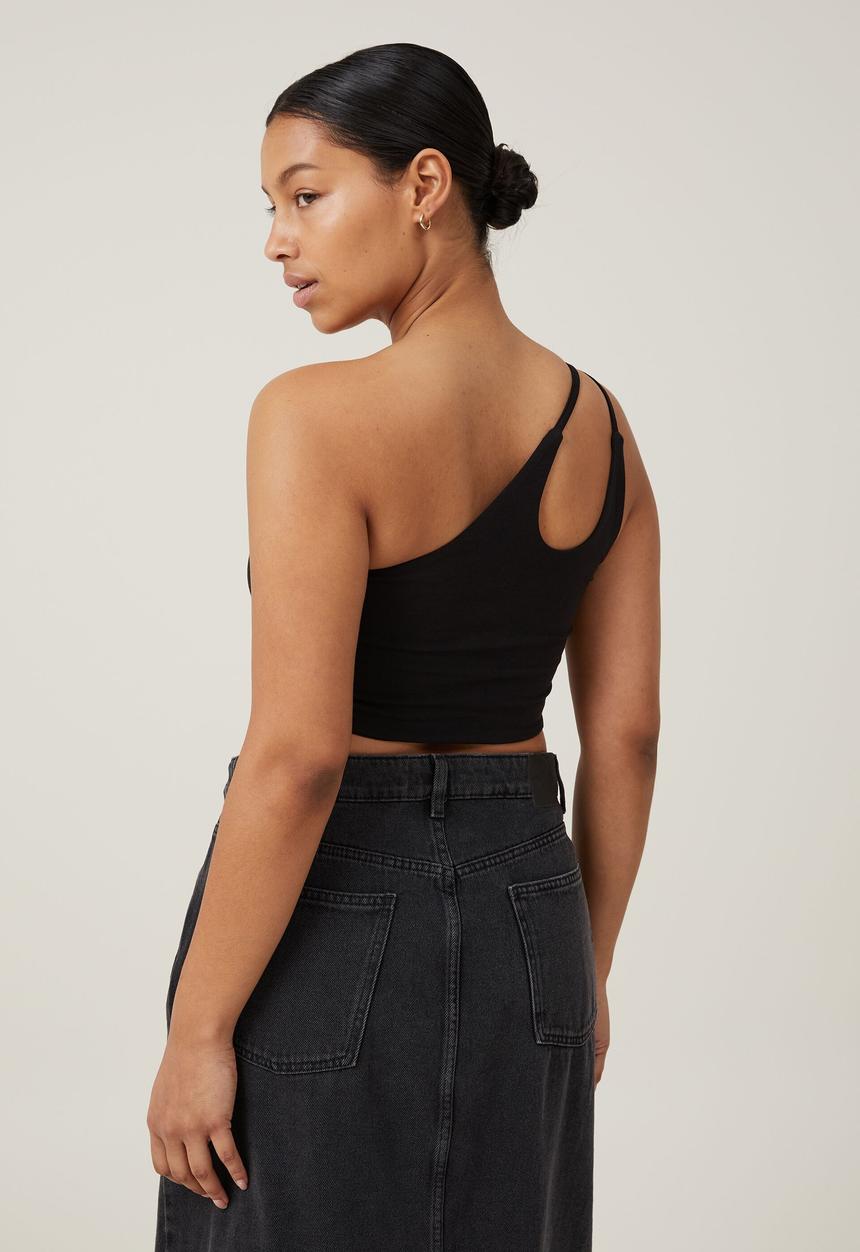 Cotton On - Belle one shoulder gathered crop - black