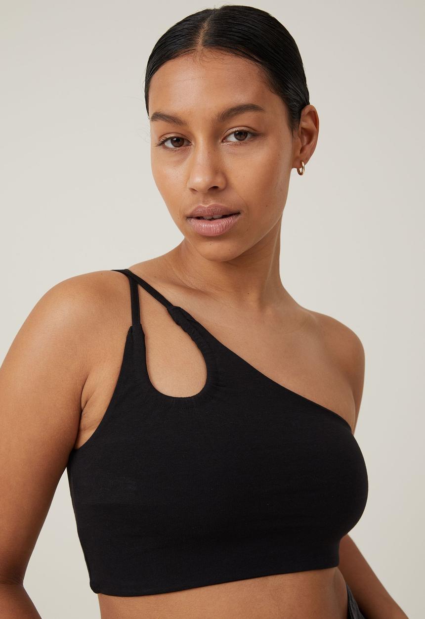 Cotton On - Belle one shoulder gathered crop - black