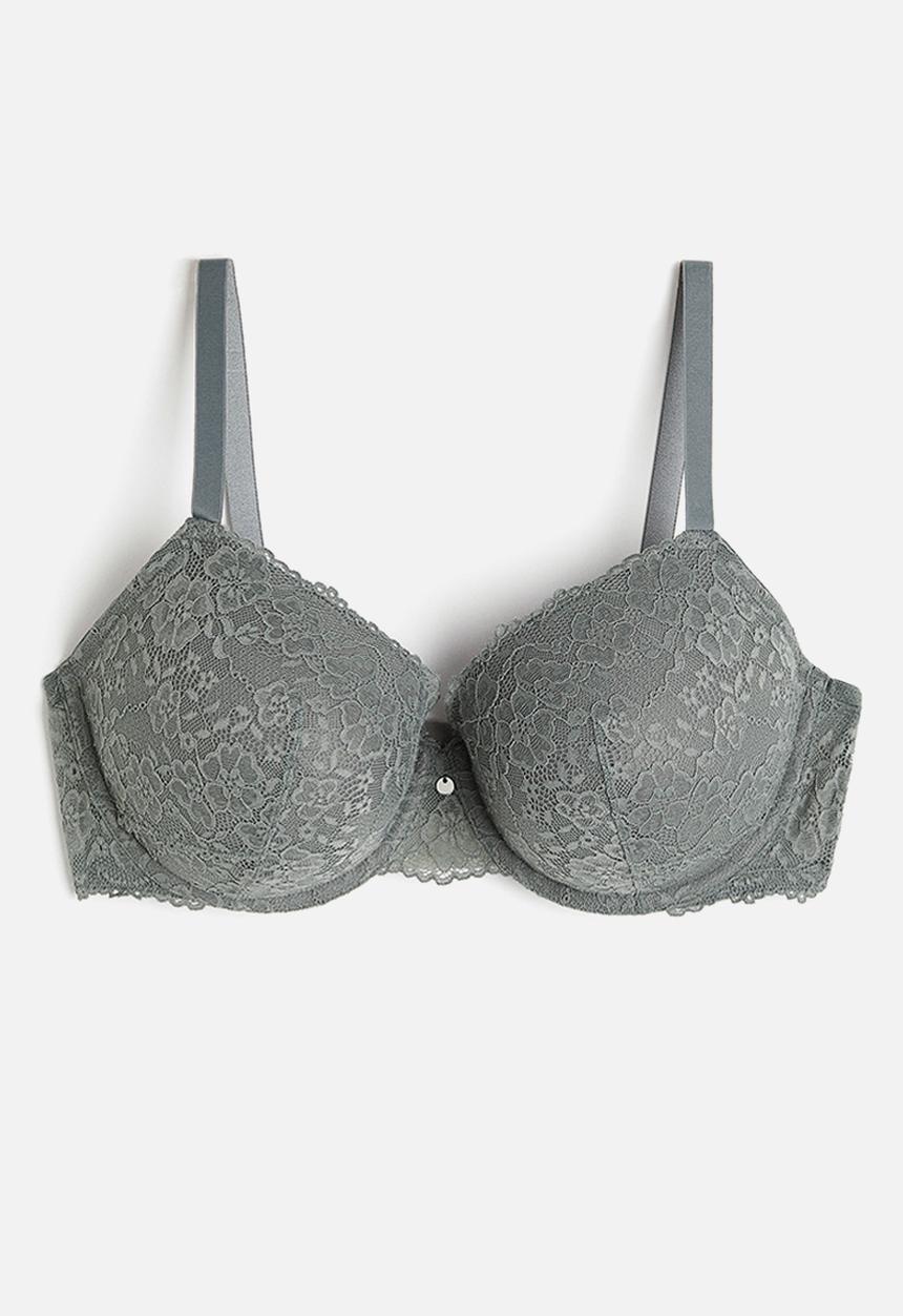 H&M - Padded underwired lace bra - grey