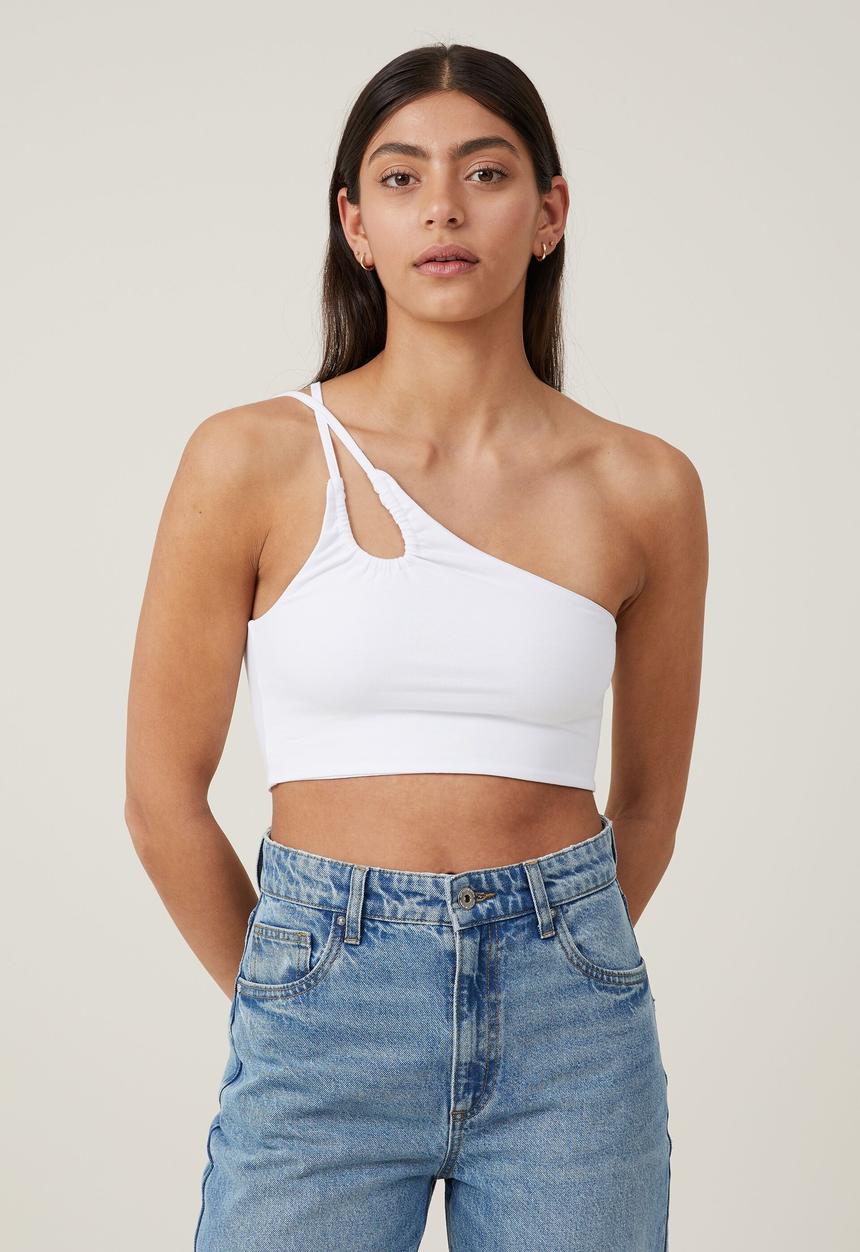 Cotton On - Belle one shoulder gathered crop - white