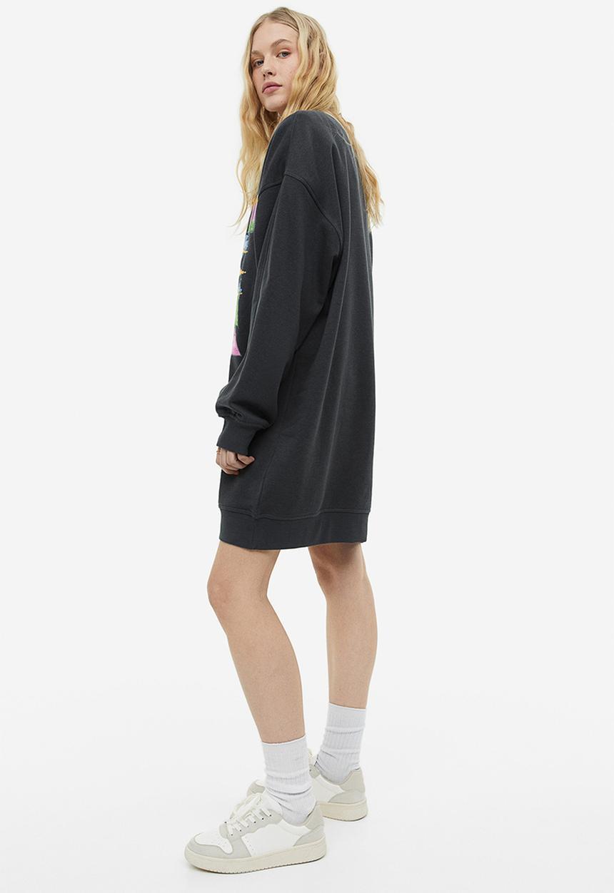 H&M - Oversized printed sweatshirt dress - black pink floyd