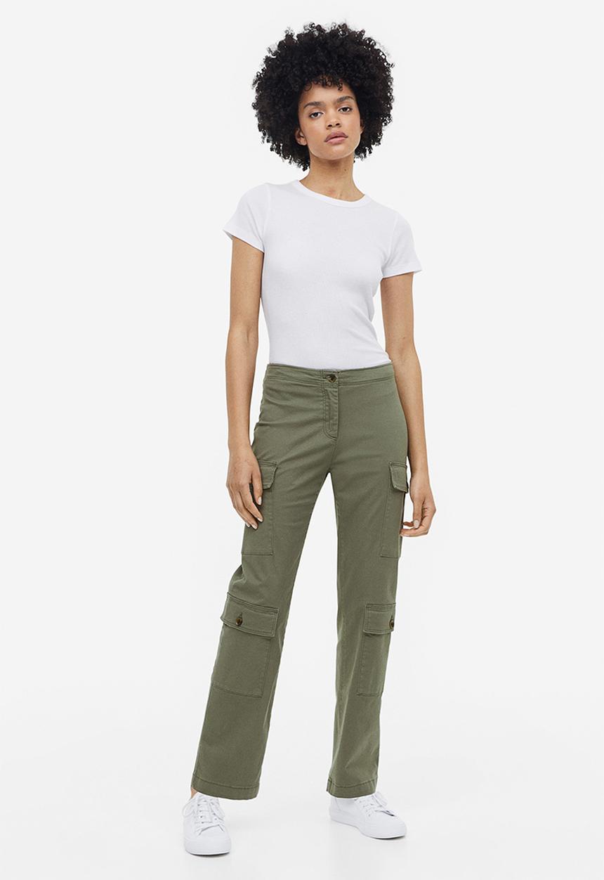 H&M - Cotton twill cargo trousers - khaki green 