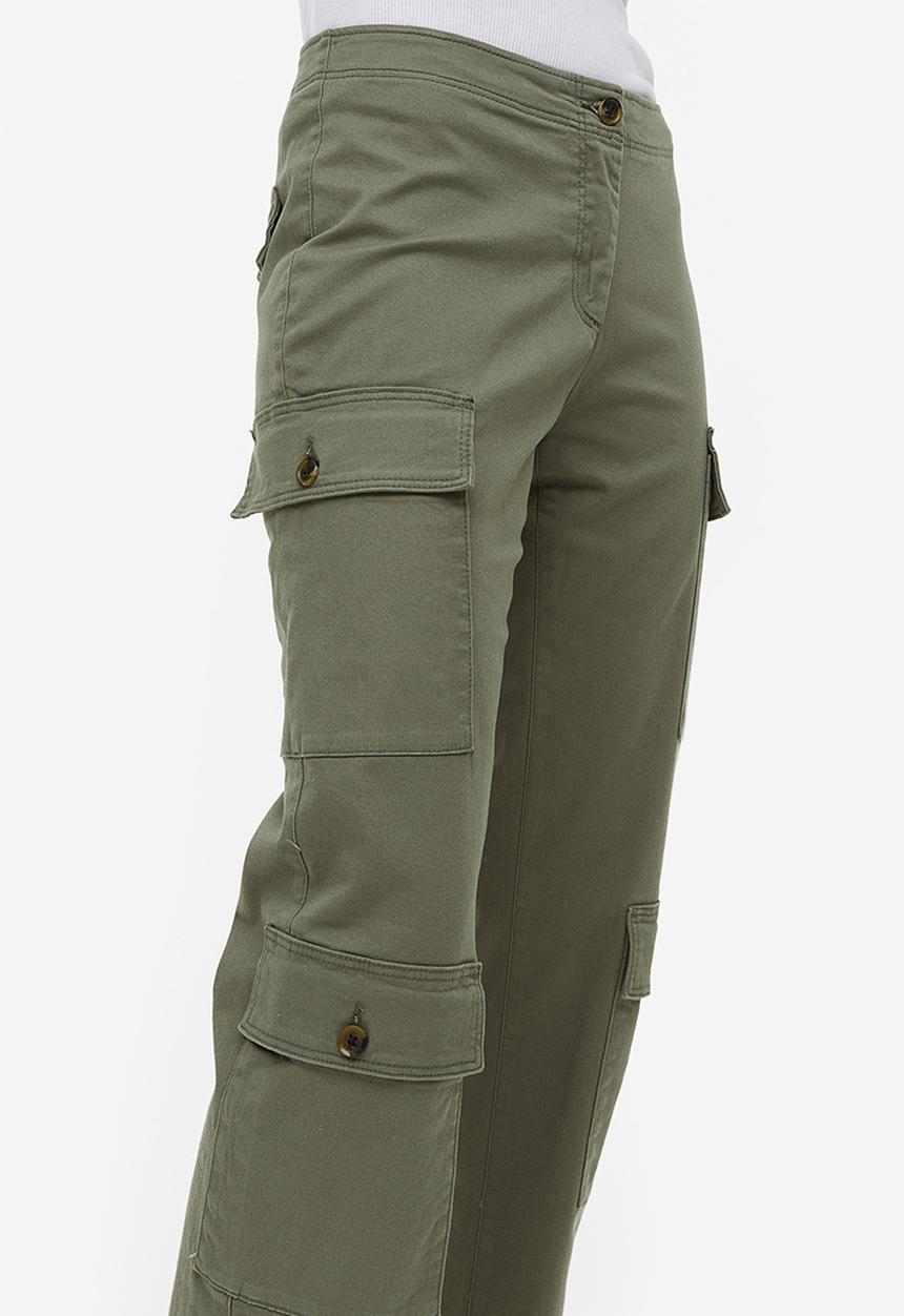 H&M - Cotton twill cargo trousers - khaki green 