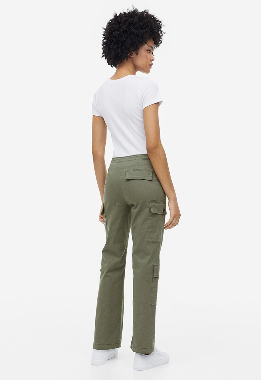 H&M - Cotton twill cargo trousers - khaki green 