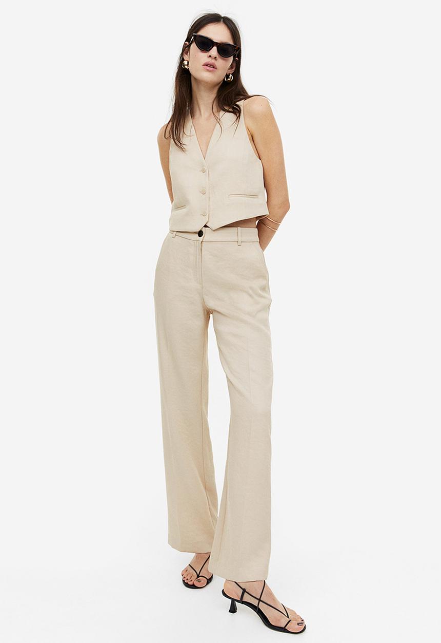 H&M - Straight trousers - light beige 