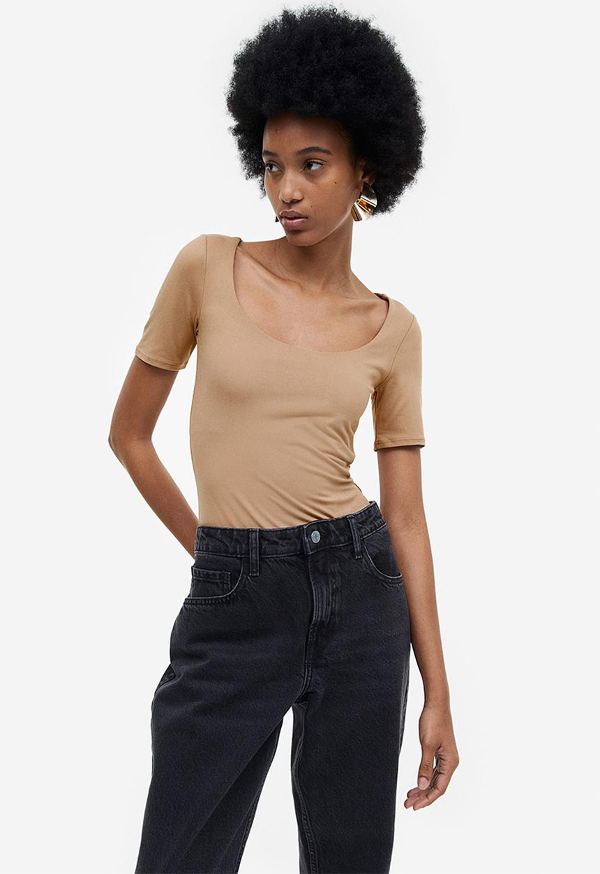 H&M - Short-sleeved thong body - beige