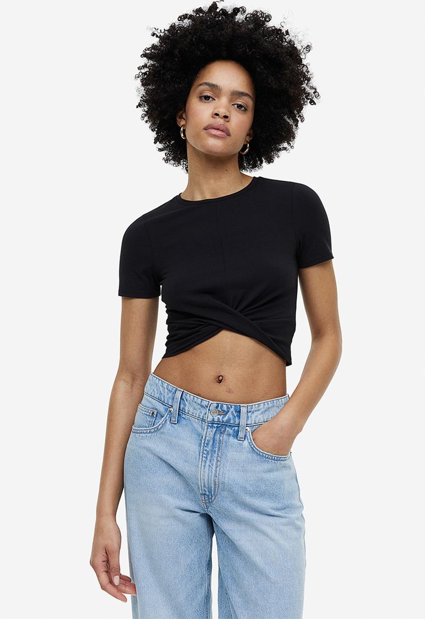 H&M - Wrap-detail jersey top - black