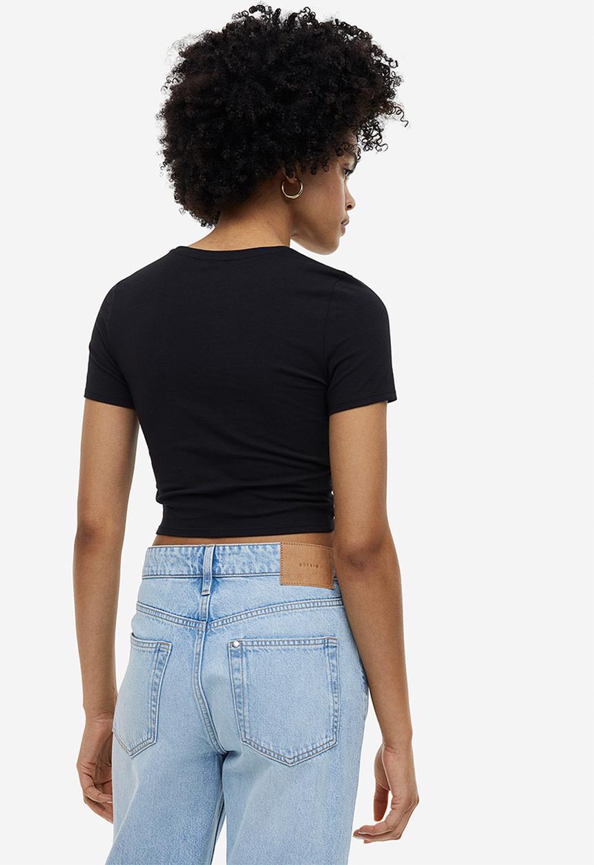 H&M - Wrap-detail jersey top - black