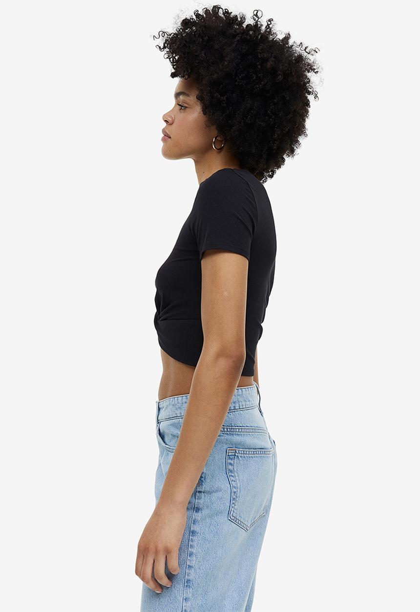 H&M - Wrap-detail jersey top - black