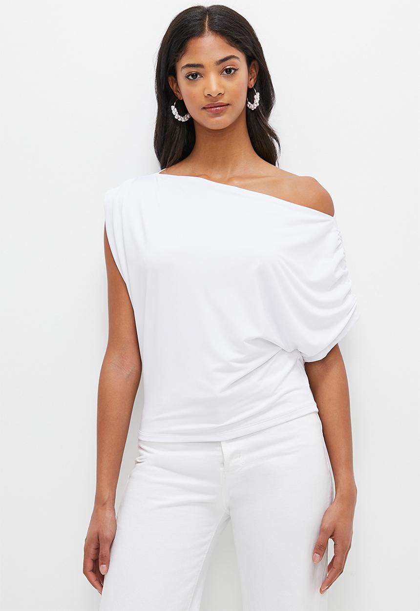 MILLA - Asymmetrical knit tee - white