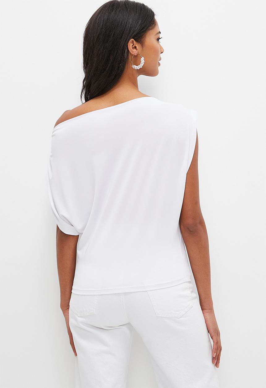 MILLA - Asymmetrical knit tee - white