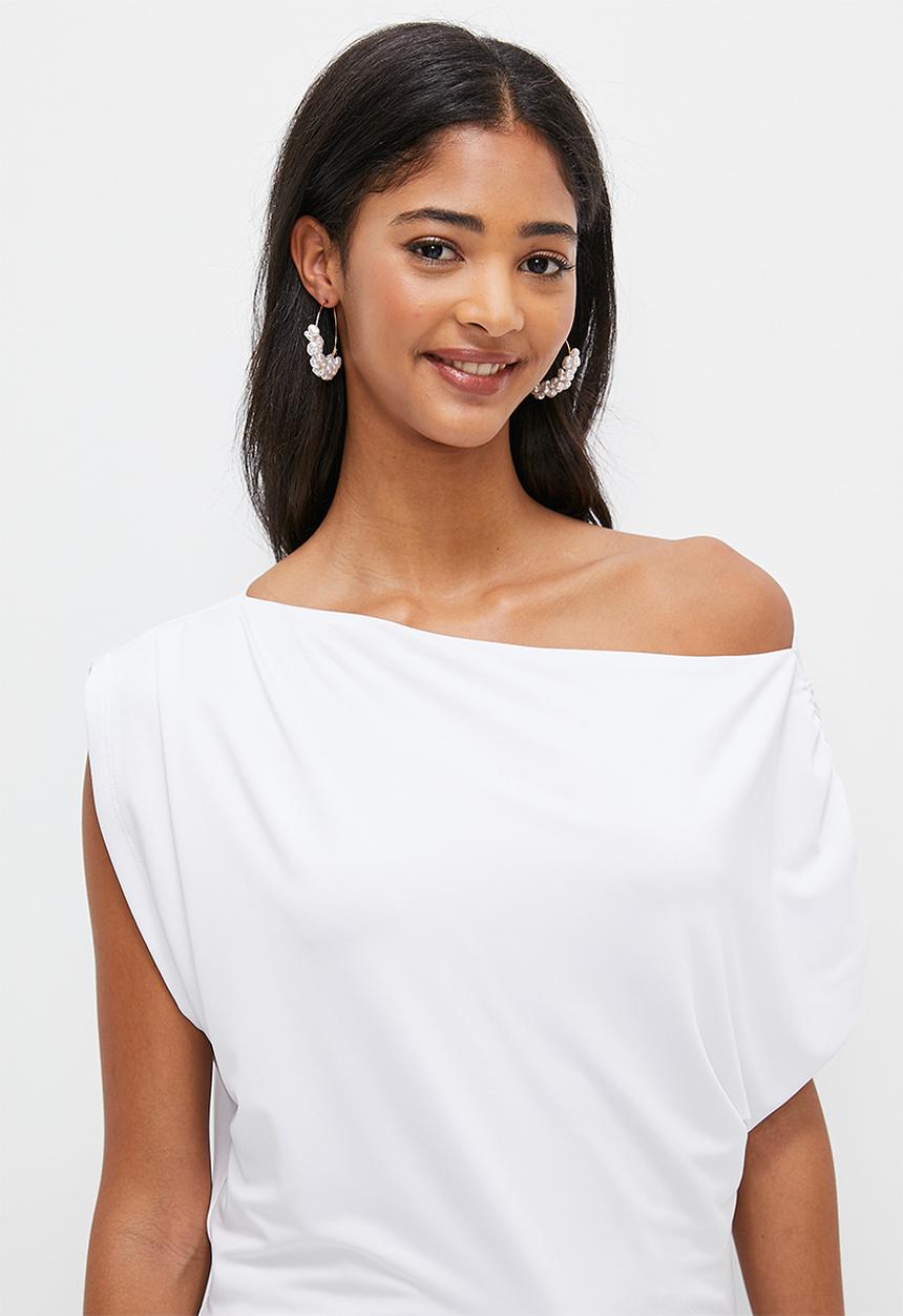 MILLA - Asymmetrical knit tee - white