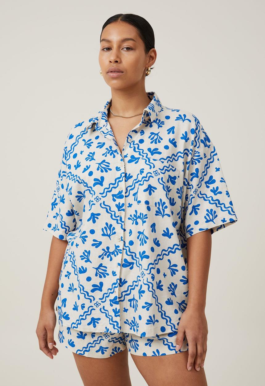 Cotton On - Haven short sleeve shirt - blue coral border