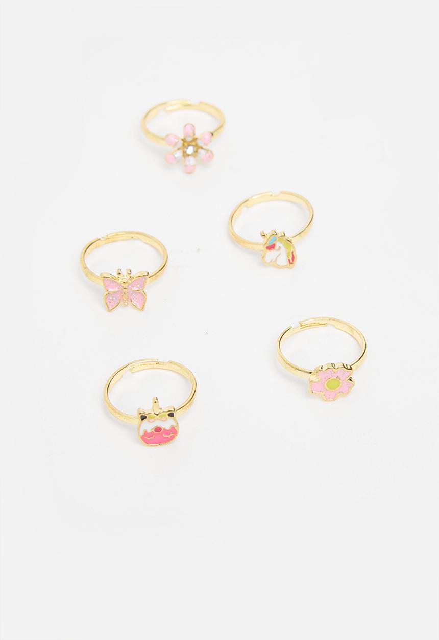 Pop Candy - Girls 5 pack rings - gold 