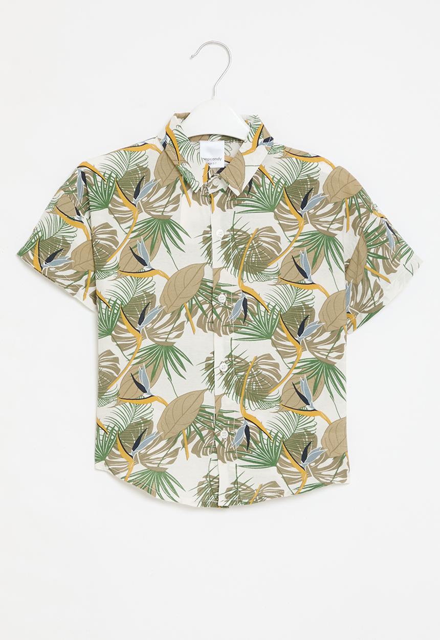 Pop Candy - Boys printed shirt - beige & green 