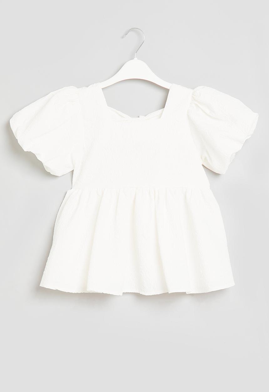 Pop Candy - Girls puff sleeve top - white