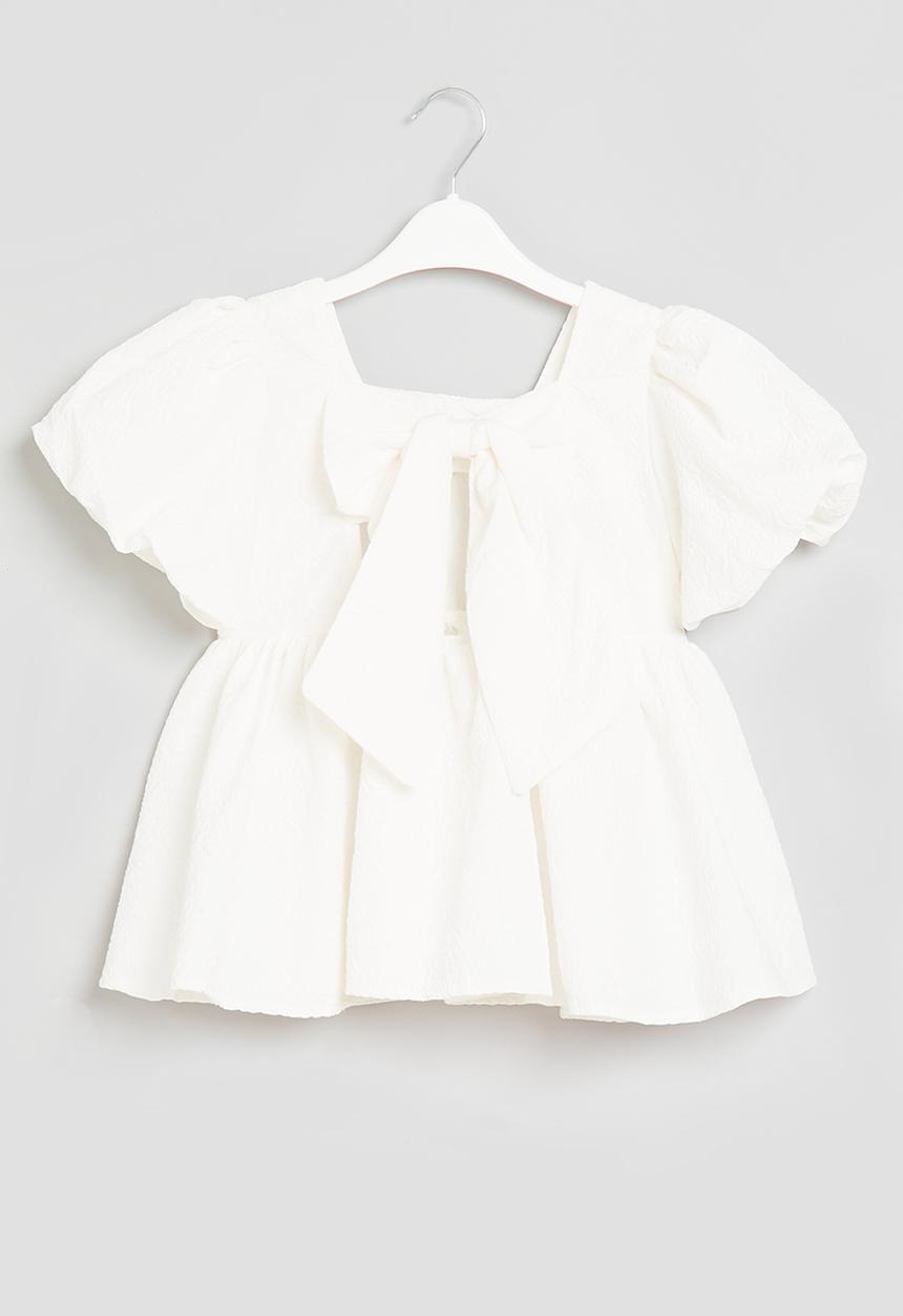 Pop Candy - Girls puff sleeve top - white