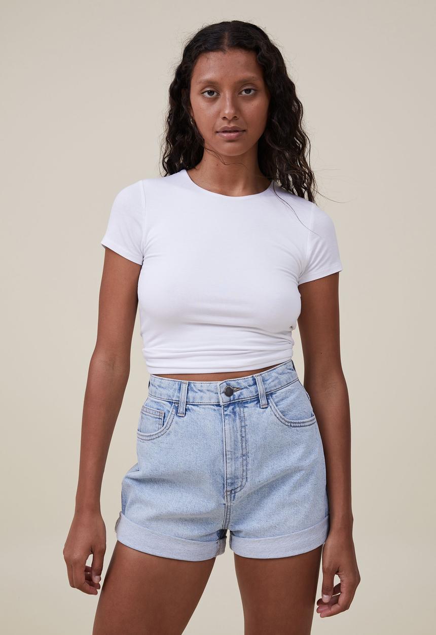 Cotton On - High rise classic stretch denim short - palm blue