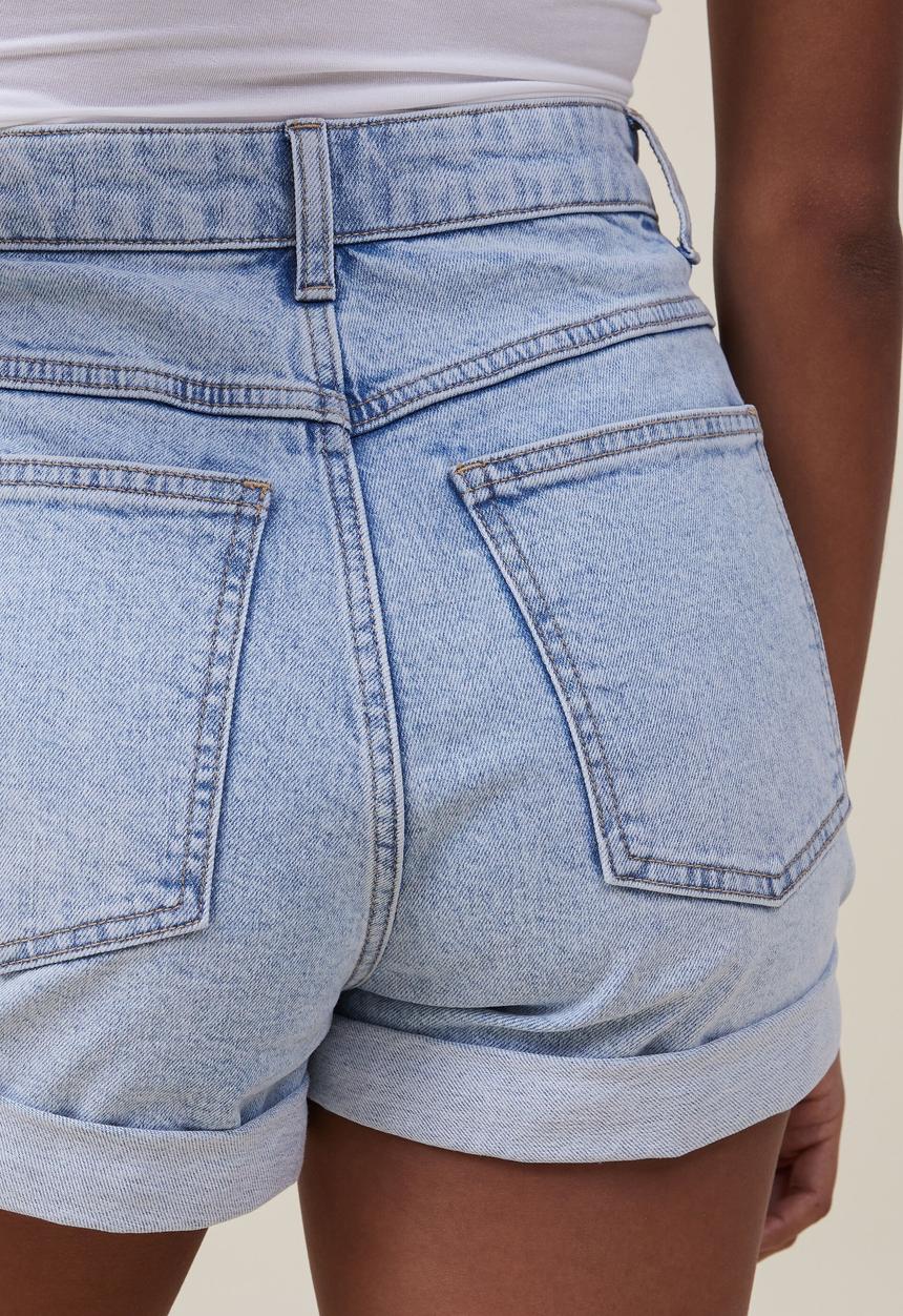 Cotton On - High rise classic stretch denim short - palm blue