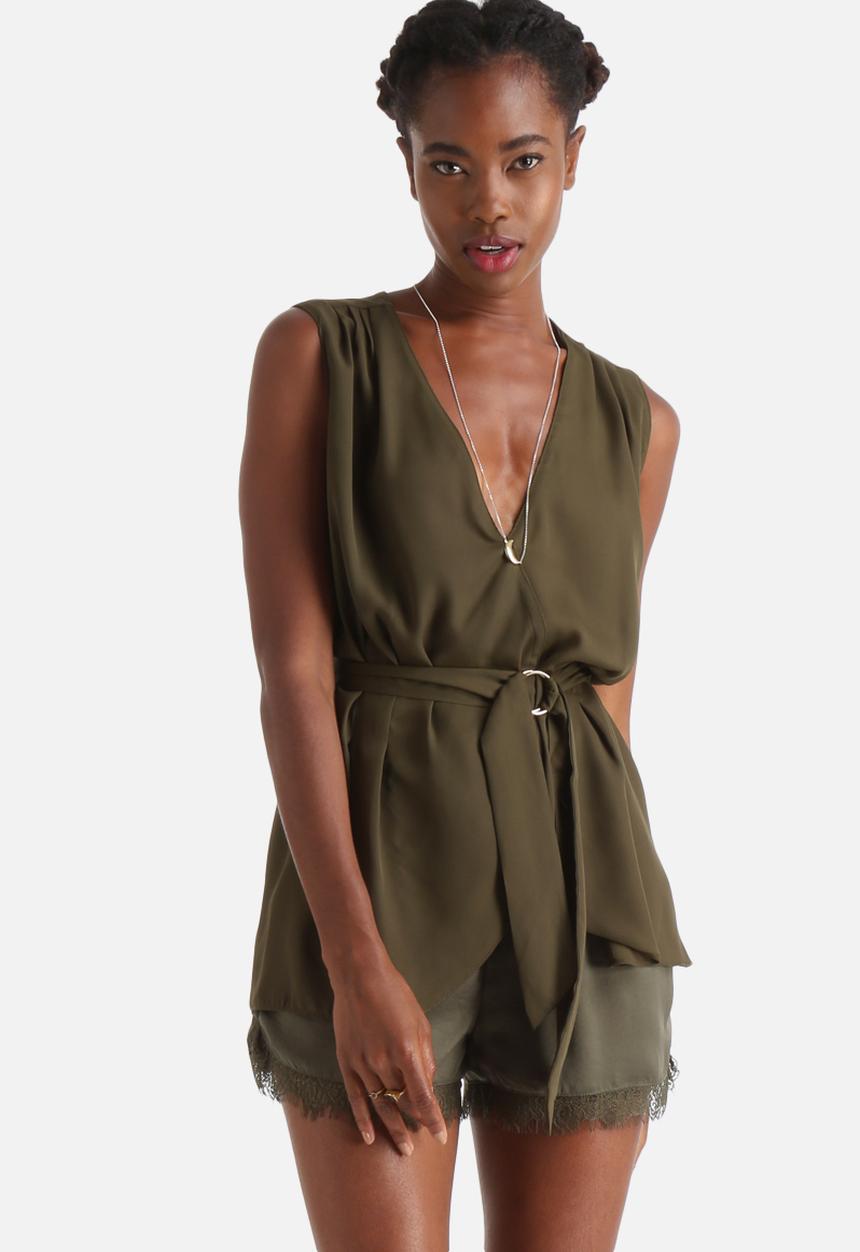 Influence. - Wrap Over Blouse With Buckle Belt