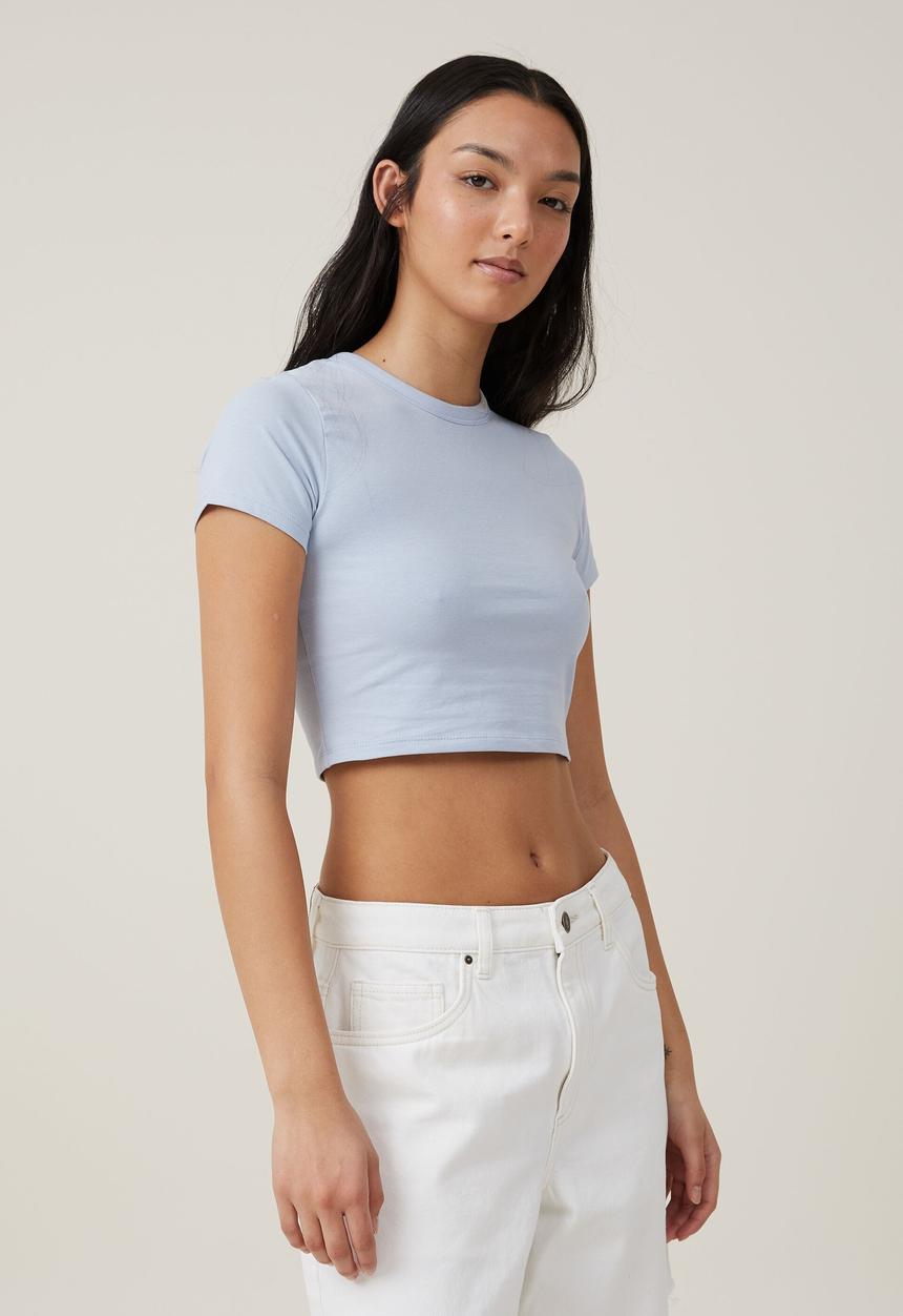 Cotton On - Micro crop tee - coastal blue