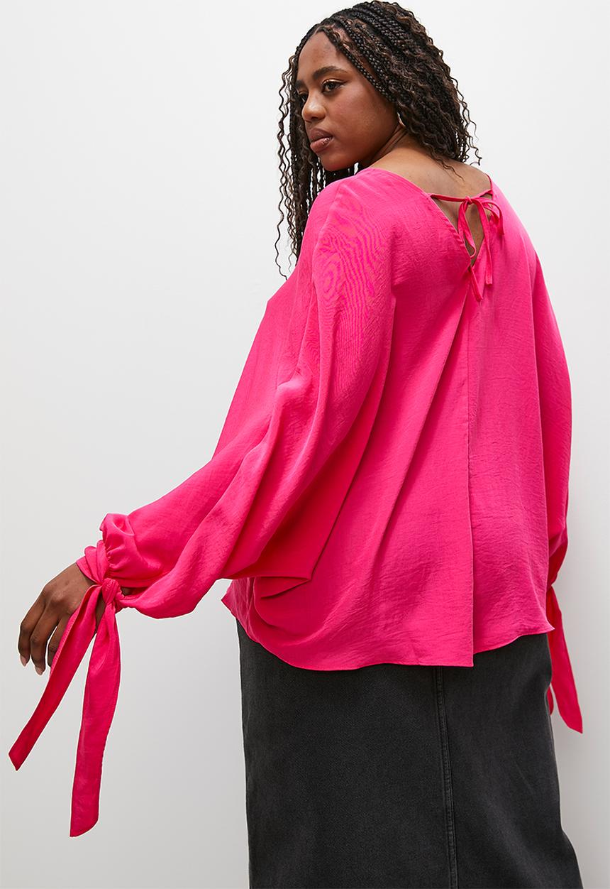 Superbalist - Balloon sleeve v-neck shell - raspberry sorbet