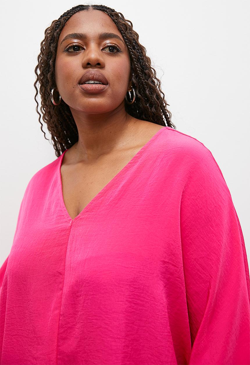 Superbalist - Balloon sleeve v-neck shell - raspberry sorbet