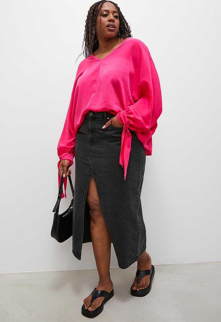 Superbalist - Balloon sleeve v-neck shell - raspberry sorbet