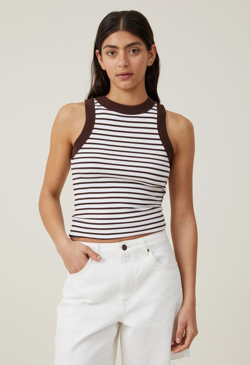Cotton On - The 91 tank-frankie stripe white/dark oak