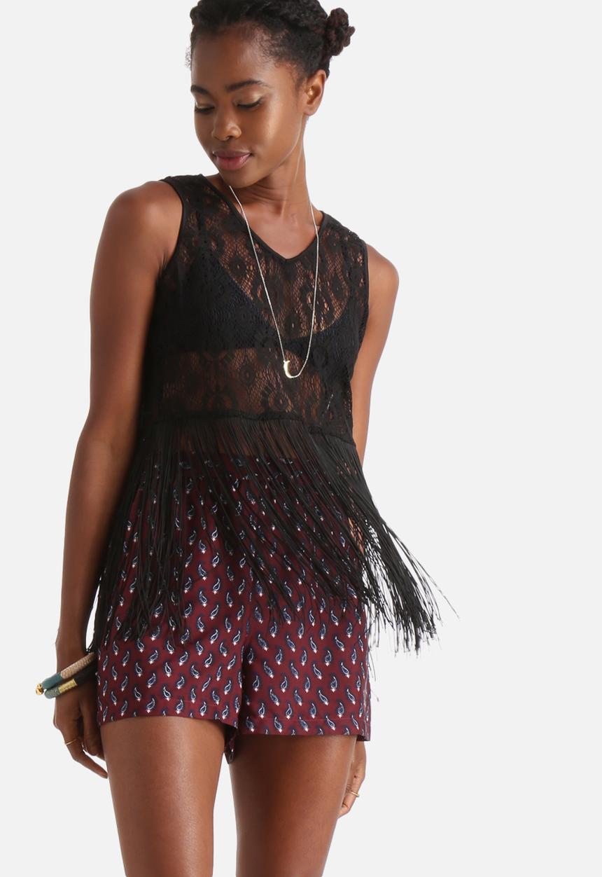 Influence. - Crochet Lace Cropped Vest With Fringe