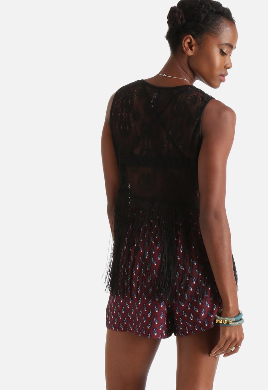 Influence. - Crochet Lace Cropped Vest With Fringe