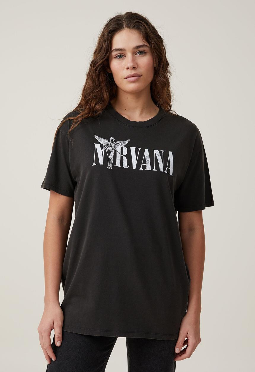 Cotton On - The oversized nirvana tee - lcn mt nirvana angel/washed black