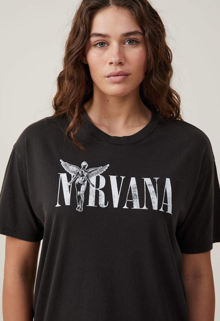 Cotton On - The oversized nirvana tee - lcn mt nirvana angel/washed black