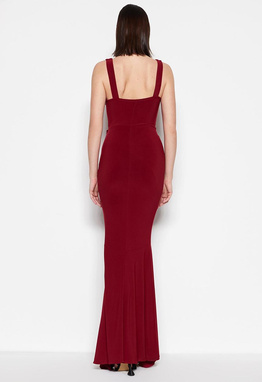 Trendyol - Sleeveless mermaid maxi prom dress - burgundy