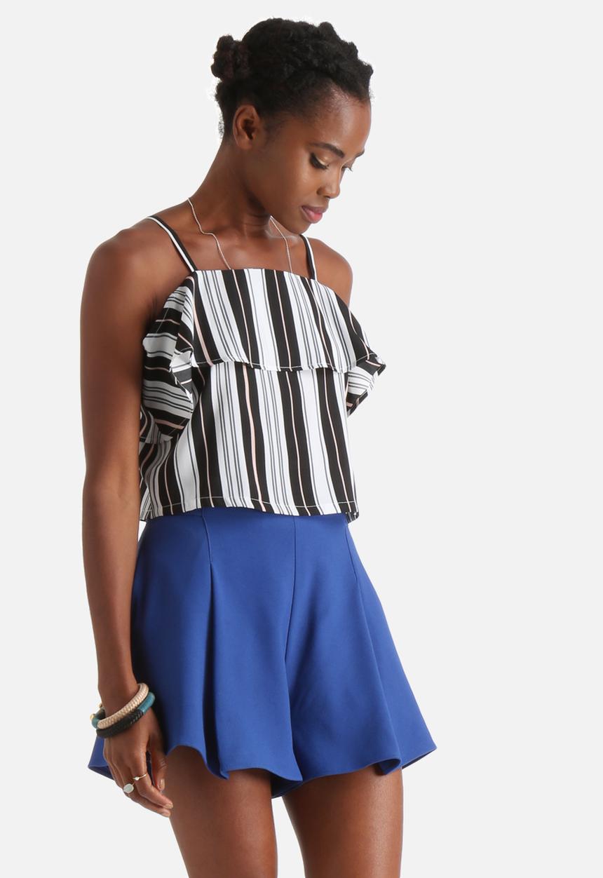 Influence. - Black & Peach Stripe Crop Cami