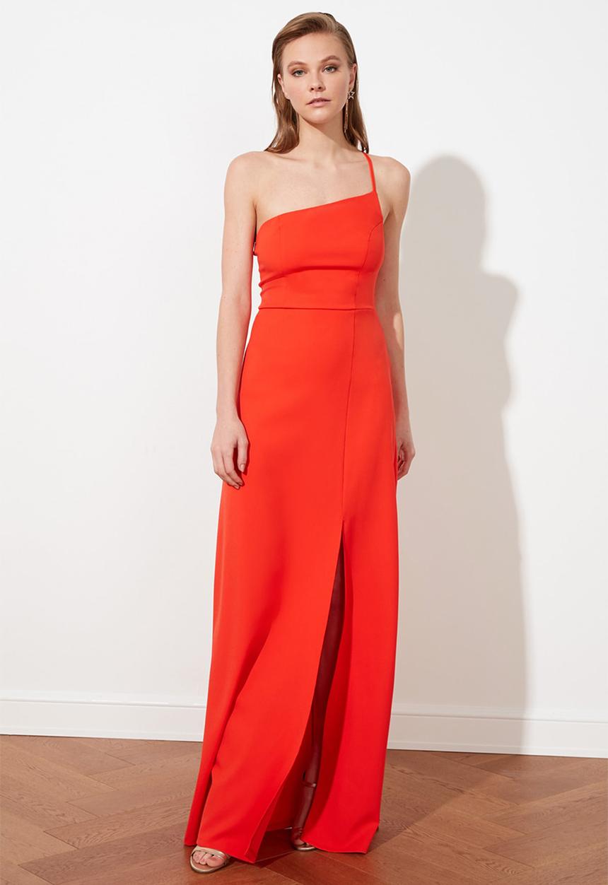 Trendyol - Assym strappy maxi prom dress - red