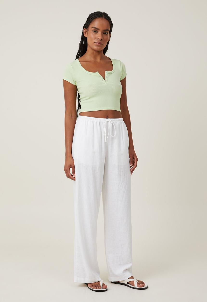 Cotton On - Willa waffle short sleeve henley - iced matcha