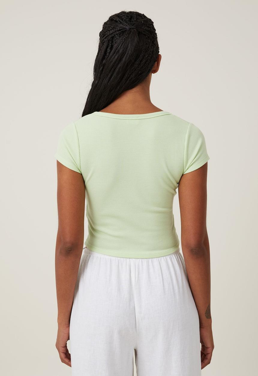 Cotton On - Willa waffle short sleeve henley - iced matcha