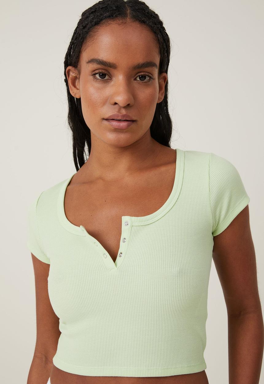Cotton On - Willa waffle short sleeve henley - iced matcha